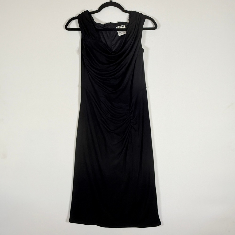 Tadashi Dress Women XL Black Sleeveless Ruched Draped Cowl Neck Stretchy Elegant
